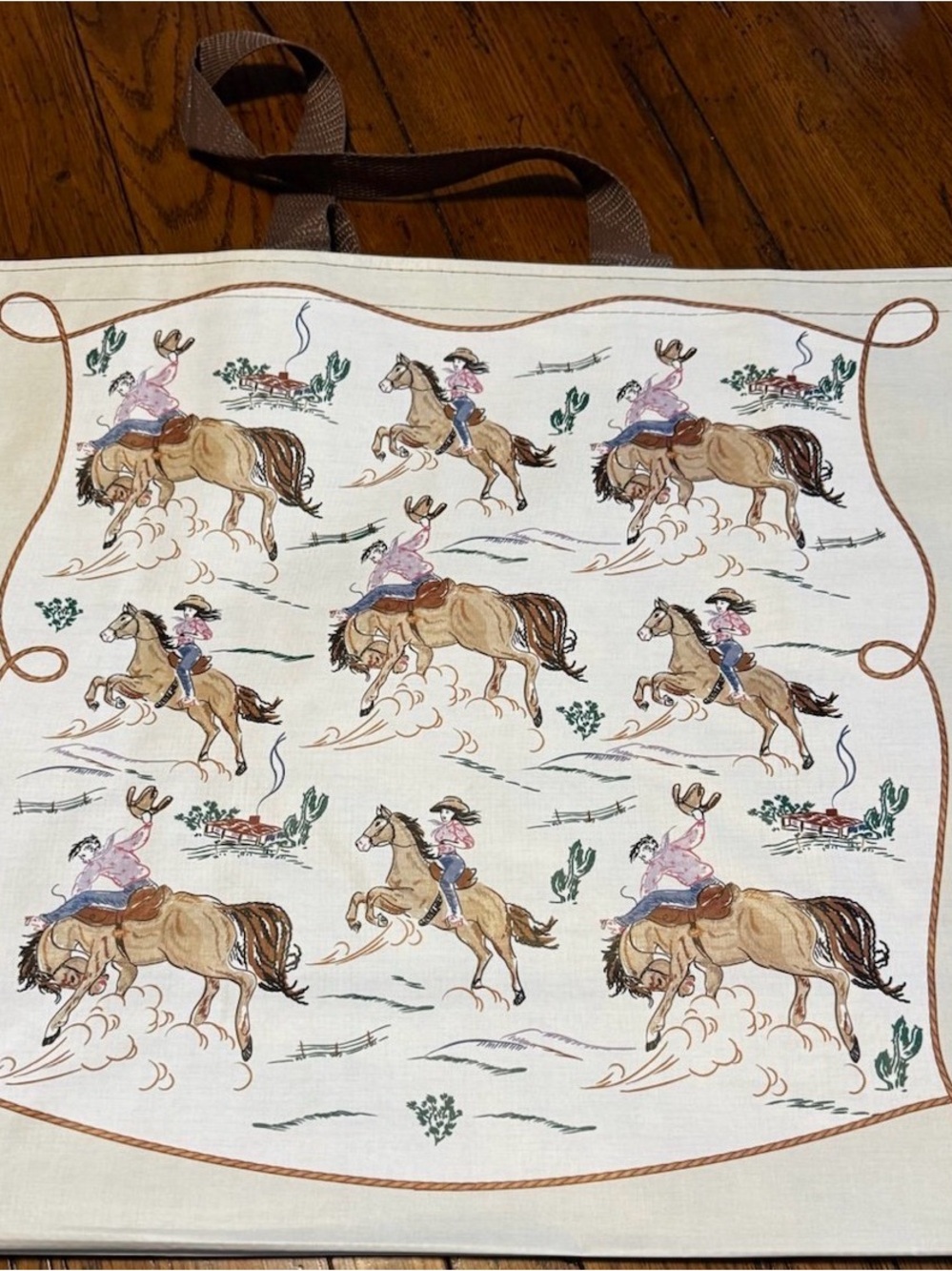 Marshalls Cream Western Rodeo Tote with Brown Handles